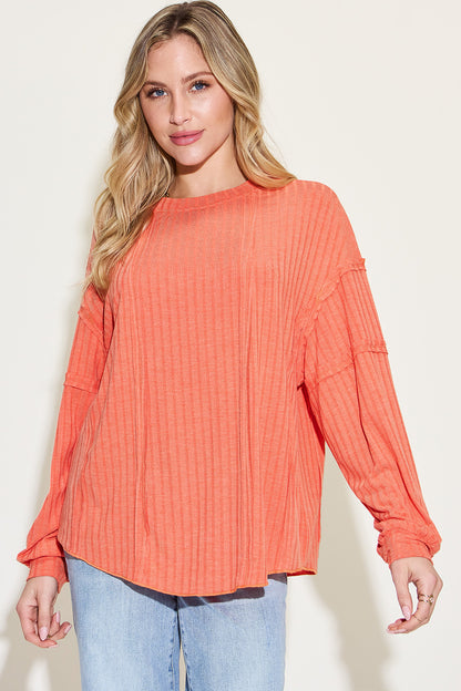 Basic Bae Full Size Ribbed Round Neck Long Sleeve Shirt