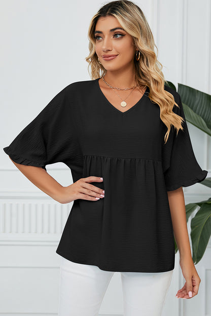 Peplum V-Neck Half Sleeve Shirt