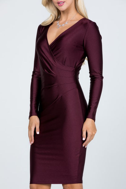 Radiant Allure Shiny Tricot Overlap Midi Dress