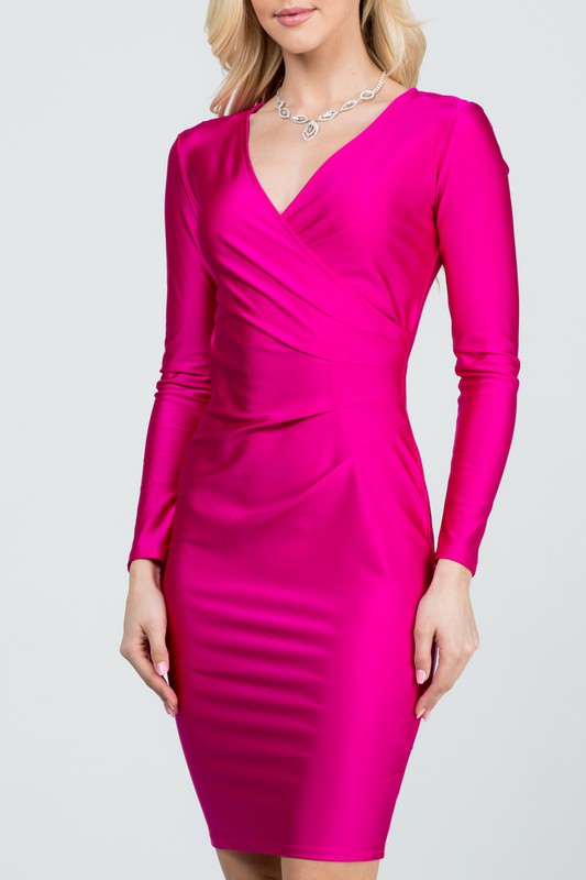 Radiant Allure Shiny Tricot Overlap Midi Dress