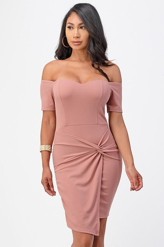 Twist Allure Off-Shoulder Bodycon Dress