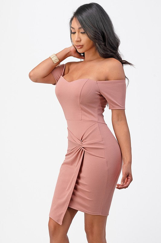 Twist Allure Off-Shoulder Bodycon Dress