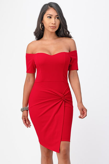 Twist Allure Off-Shoulder Bodycon Dress