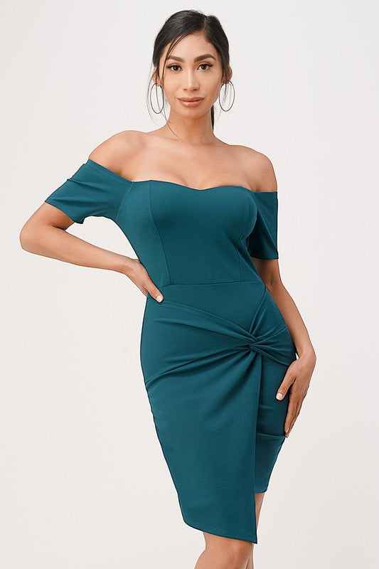 Twist Allure Off-Shoulder Bodycon Dress