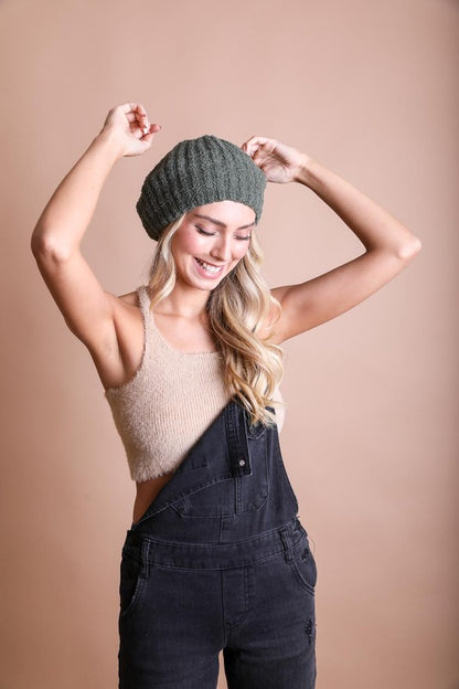 Chic Bouclé Rib Knit Beret