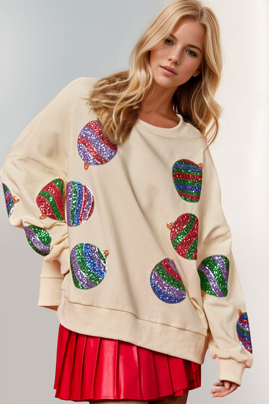 Double Take Twinkle & Cheer Oversized Holiday Long Sleeve Sweatshirt