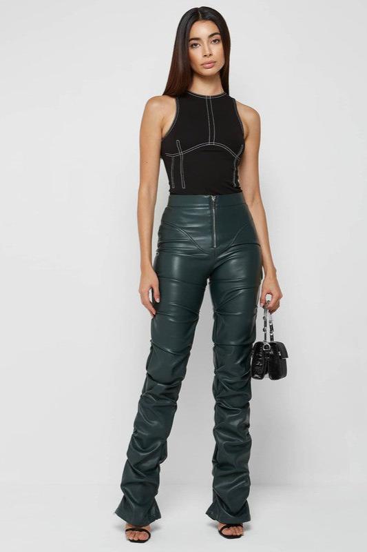 Sexy Sleek & Sensual Deep Olive PU Leather Pants