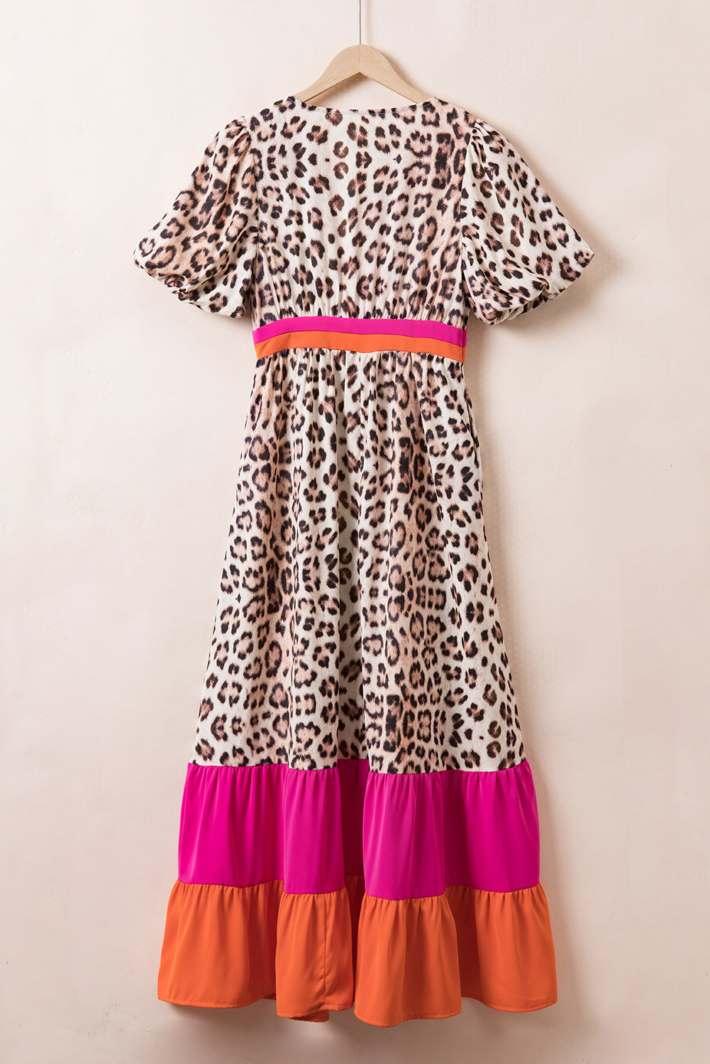 Chasity Full Size Leopard V-Neck Half Sleeve Maxi Dress