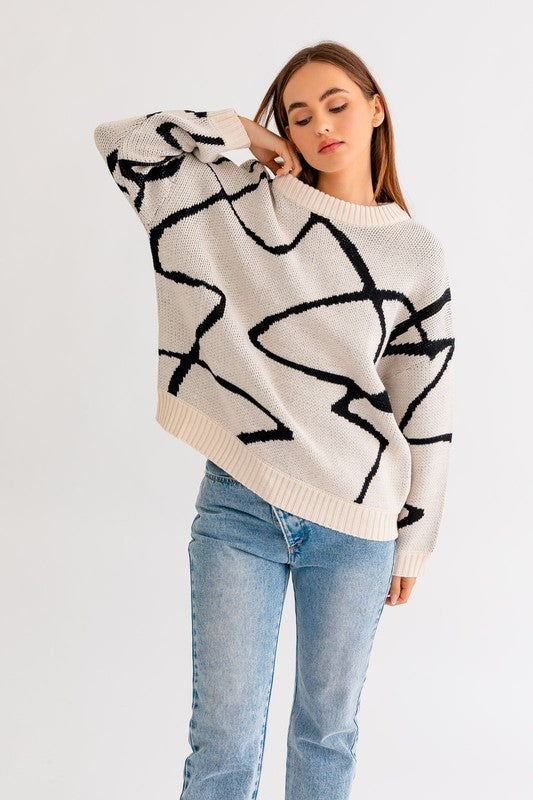 Abstract Pattern Oversized Sweater Top by LE LIS