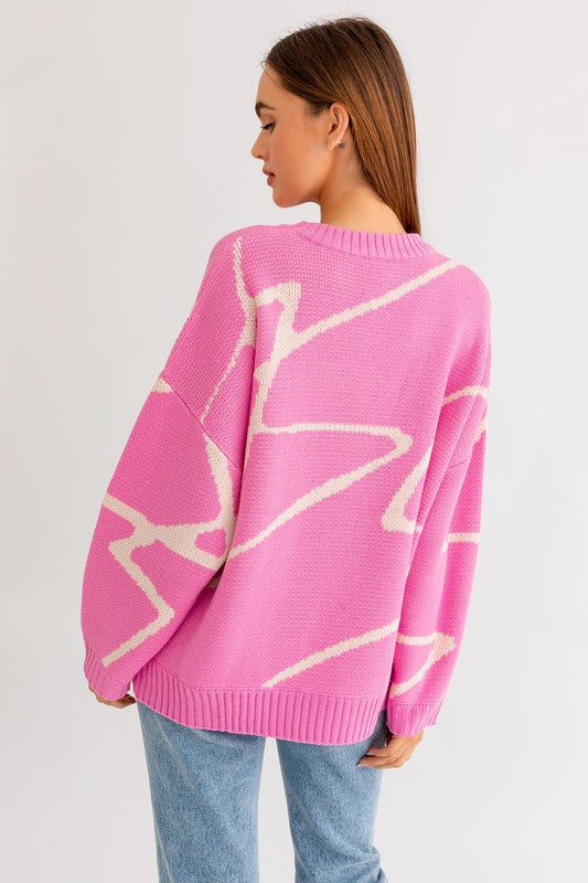 Abstract Pattern Oversized Sweater Top by LE LIS