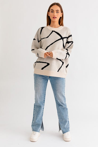 Abstract Pattern Oversized Sweater Top by LE LIS