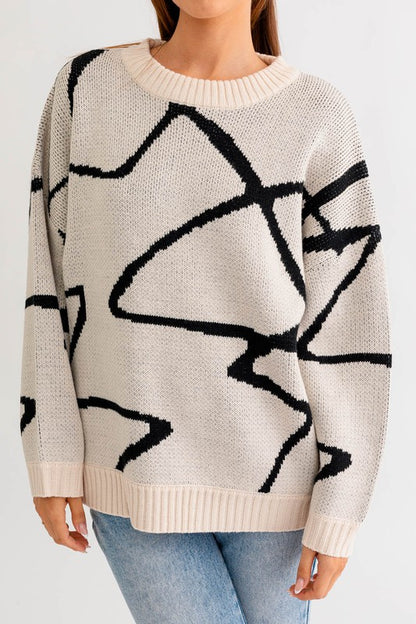 Abstract Pattern Oversized Sweater Top by LE LIS