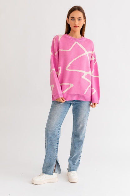 Abstract Pattern Oversized Sweater Top by LE LIS