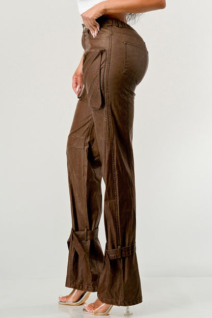 Athina PU Brown Cargo Pants