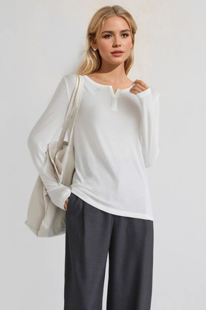 Basic Bae Notched Long Sleeve Shirt