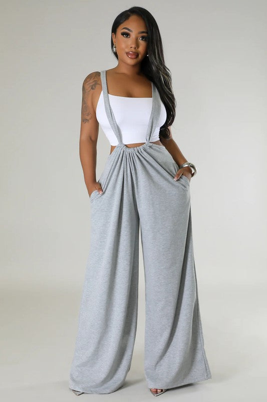 Convertible Wide-Leg Overalls Sweatpants