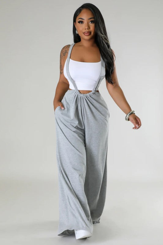 Convertible Wide-Leg Overalls Sweatpants