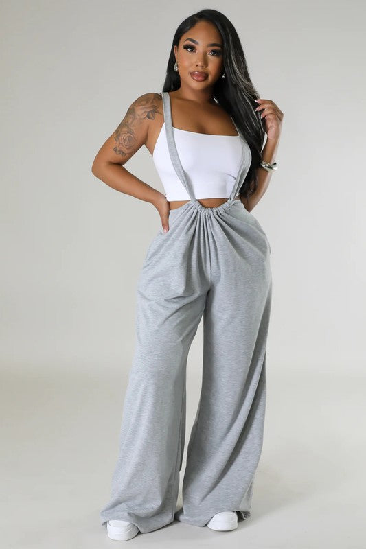 Convertible Wide-Leg Overalls Sweatpants