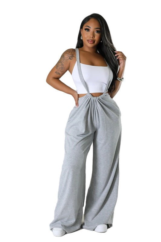 Convertible Wide-Leg Overalls Sweatpants