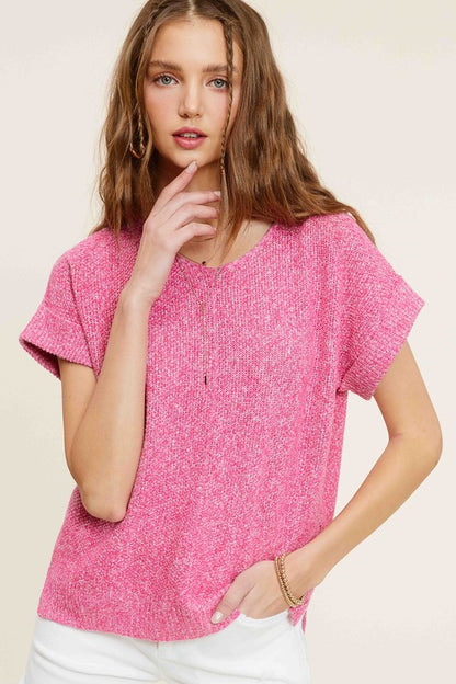 Soft Lightweight V-Neck Short Sleeve Sweater Top