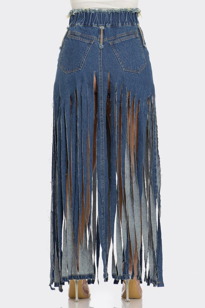 Bohemian Rhapsody Fringe Denim Skirt