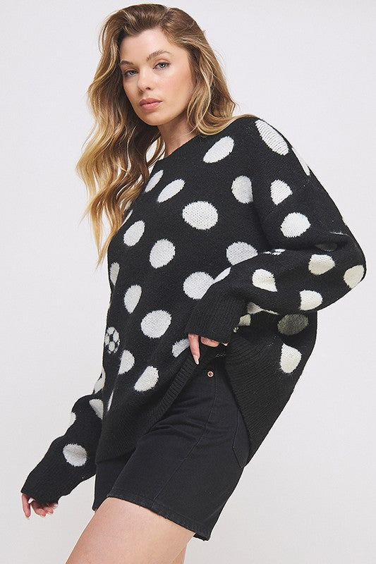 PLUS POLKA DOT/SOCCER BALL LONG SLV KNIT SWEATER