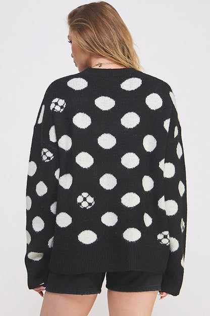 PLUS POLKA DOT/SOCCER BALL LONG SLV KNIT SWEATER