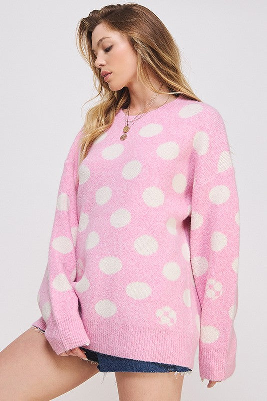 PLUS POLKA DOT/SOCCER BALL LONG SLV KNIT SWEATER