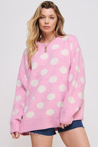 PLUS POLKA DOT/SOCCER BALL LONG SLV KNIT SWEATER