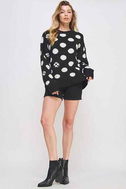 PLUS POLKA DOT/SOCCER BALL LONG SLV KNIT SWEATER