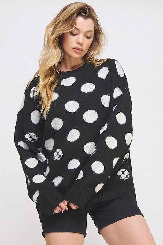 PLUS POLKA DOT/SOCCER BALL LONG SLV KNIT SWEATER