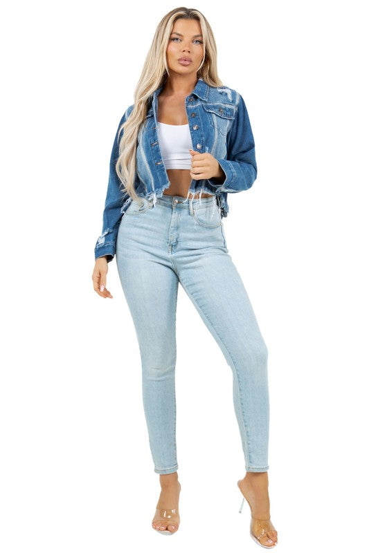 Stylish Crop Denim Trucker Jacket