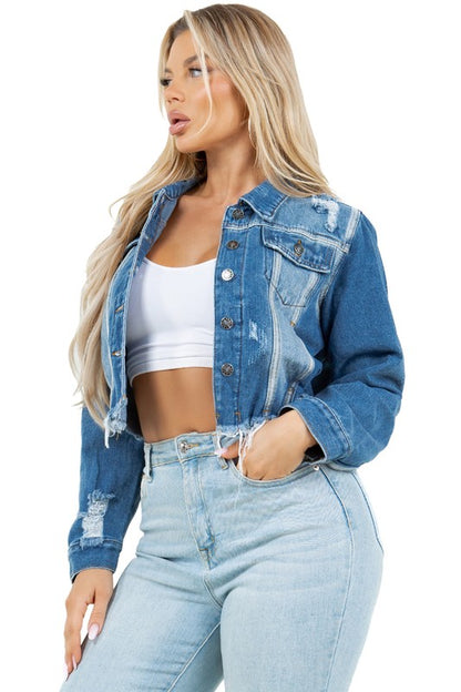 Stylish Crop Denim Trucker Jacket