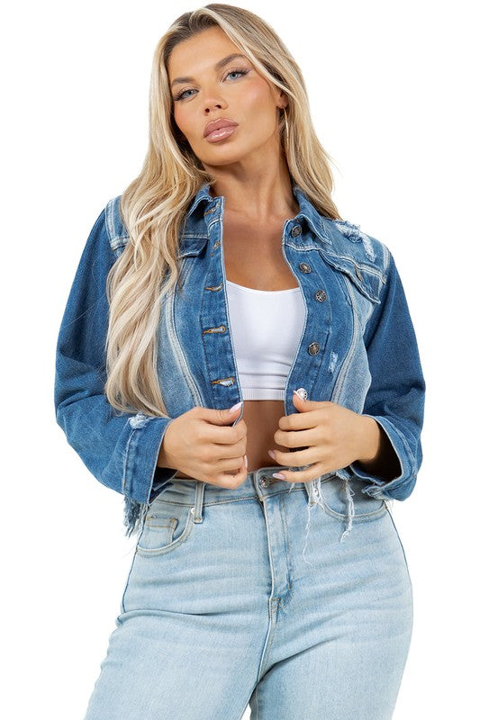 Stylish Crop Denim Trucker Jacket