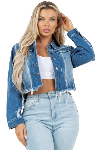 Stylish Crop Denim Trucker Jacket