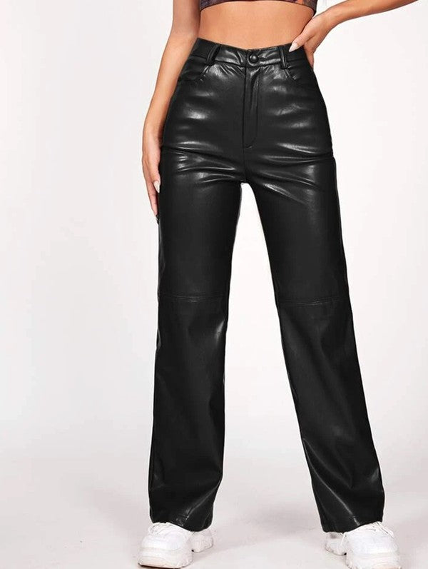 Sexy Faux Leather Slim Straight Pants