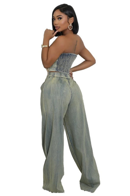 WOMEN FASHION DENIM TWO PIECE PANTS SET