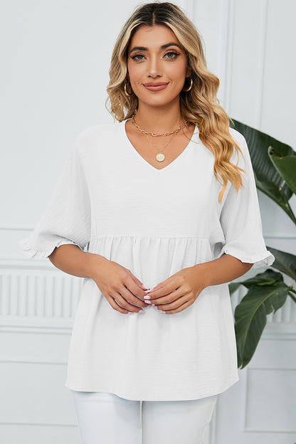 Peplum V-Neck Half Sleeve Shirt