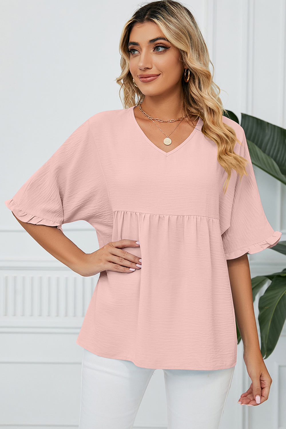 Peplum V-Neck Half Sleeve Shirt