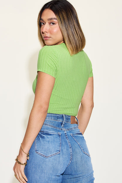 Basic Bae Full Size Ribbed Round Neck Short Sleeve Crop Top