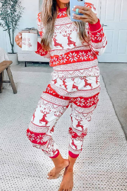 Full Size Christmas Element Round Neck Top and Pants Set