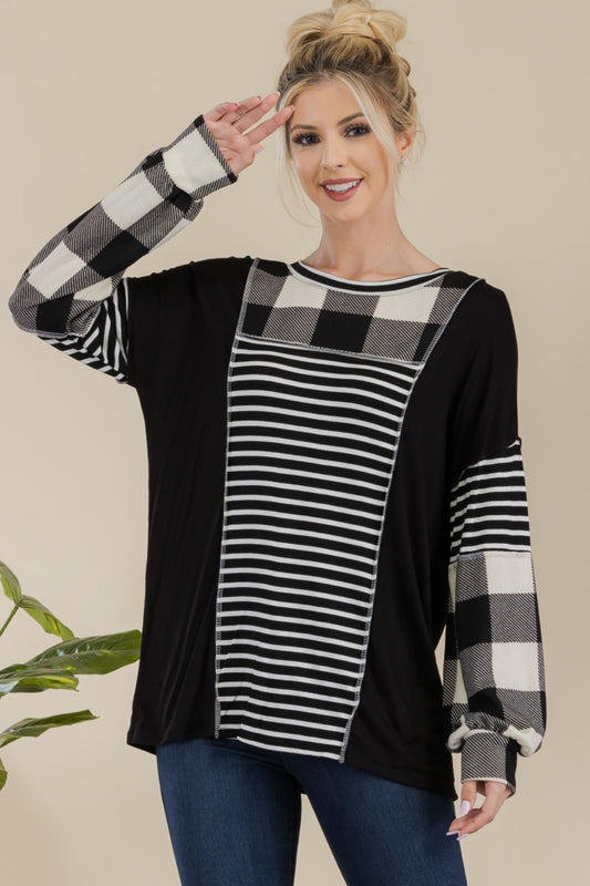 Celeste Full Size Color Block Exposed Seam Shirt