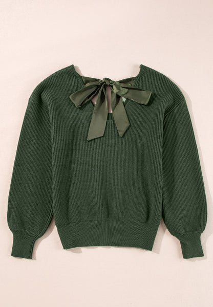 Chic Bow-Back V-Neck Sweater