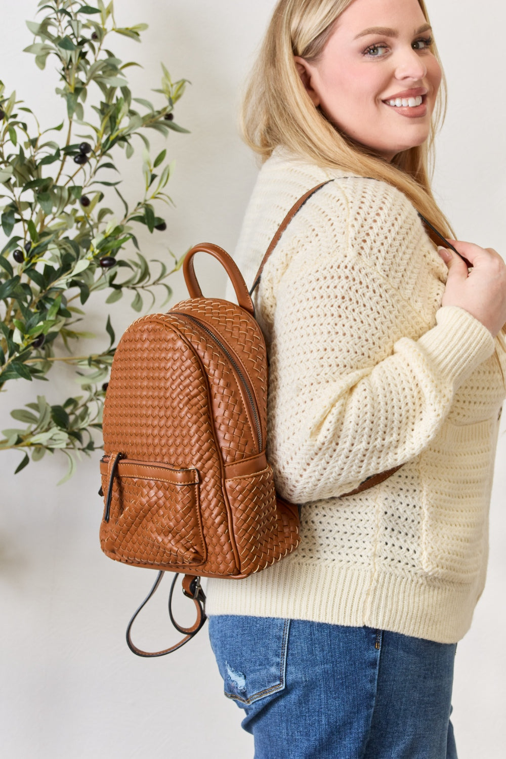 Shomico PU Leather Woven Backpack