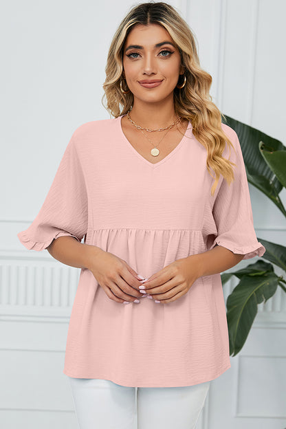 Peplum V-Neck Half Sleeve Shirt