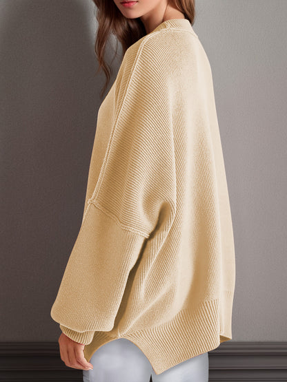 Side Slit Round Neck Long Sleeve Sweater