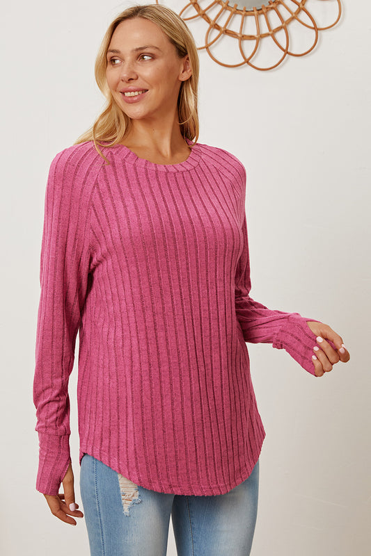 Basic Bae Full Size Ribbed Thumbhole Sleeve Shirt