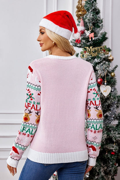 Falalalala Christmas Elements Round Neck Long Sleeve Sweater