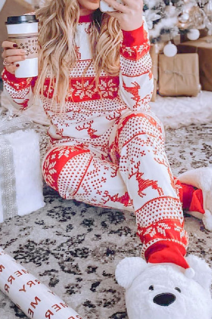 Full Size Christmas Element Round Neck Top and Pants Set