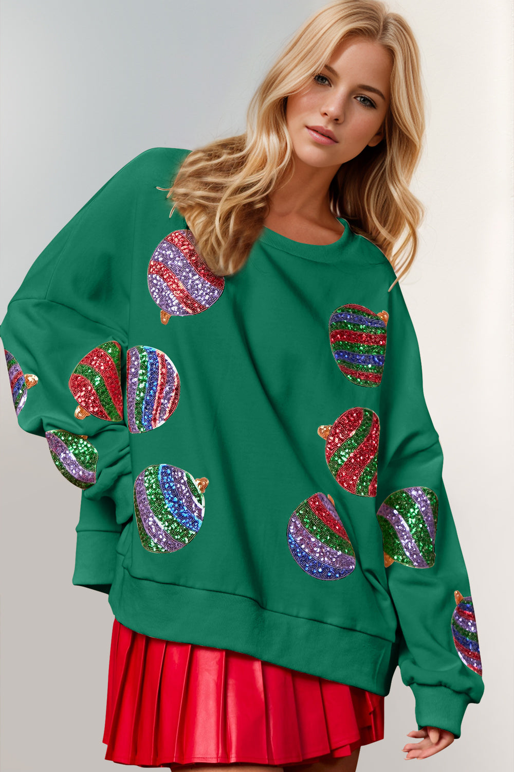 Double Take Twinkle & Cheer Oversized Holiday Long Sleeve Sweatshirt